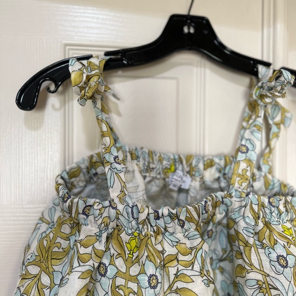 Made in Italy Colorful Floral 100% Linen Ruffle Adjustable Tie Strap Beach Top M - Picture 3 of 10